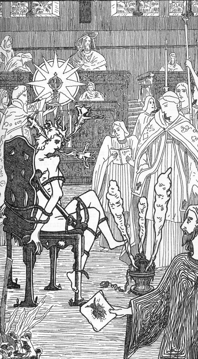 Esitys manaamisseremoniasta Henry de Malvostin piirustus Jules Bois
