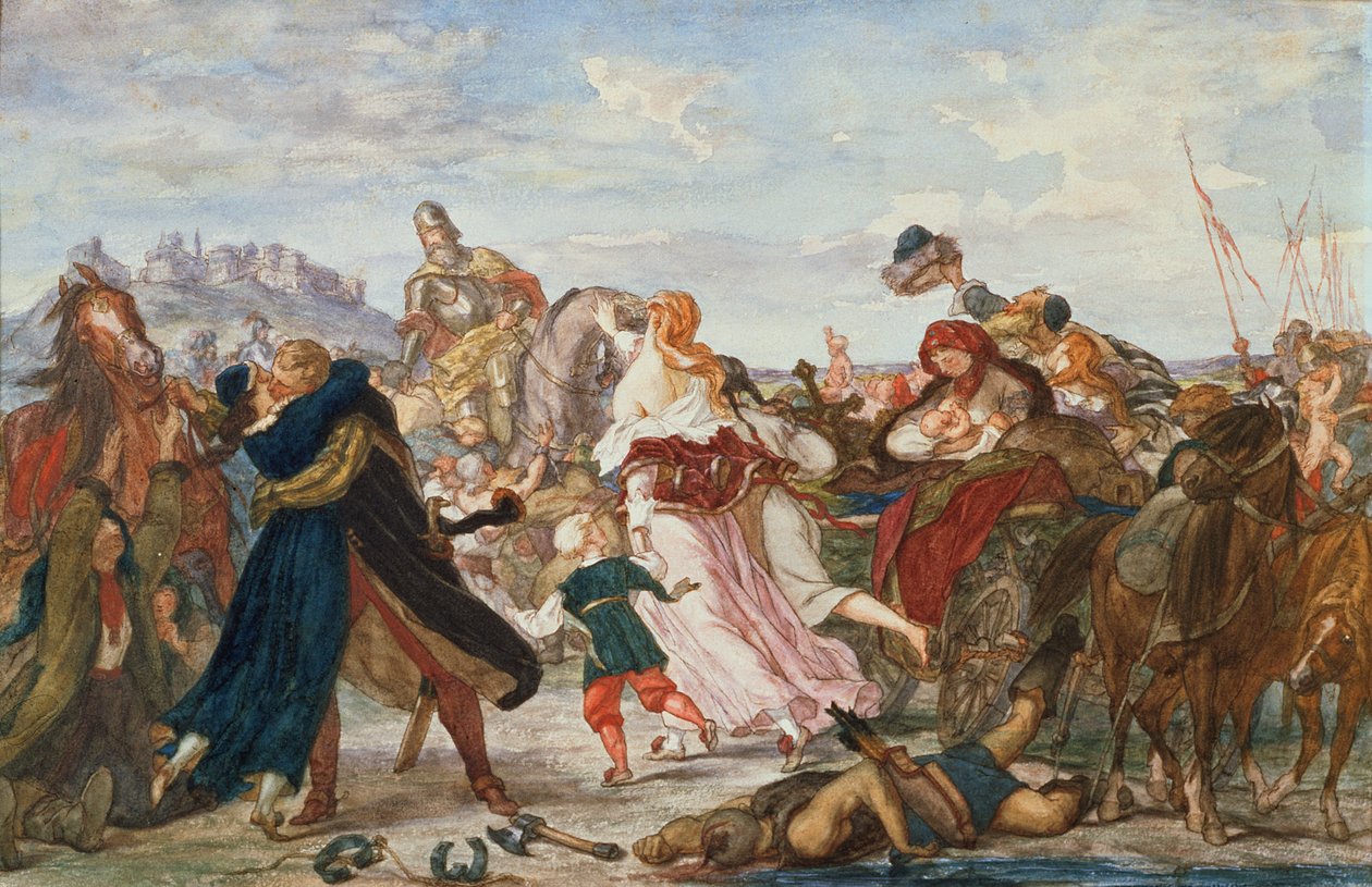 Hetman Koniecpolski vapauttaa vankeja tataareista vuosina 1624, 1875-76 tekijältä Henryk Hipolit Rodakowski