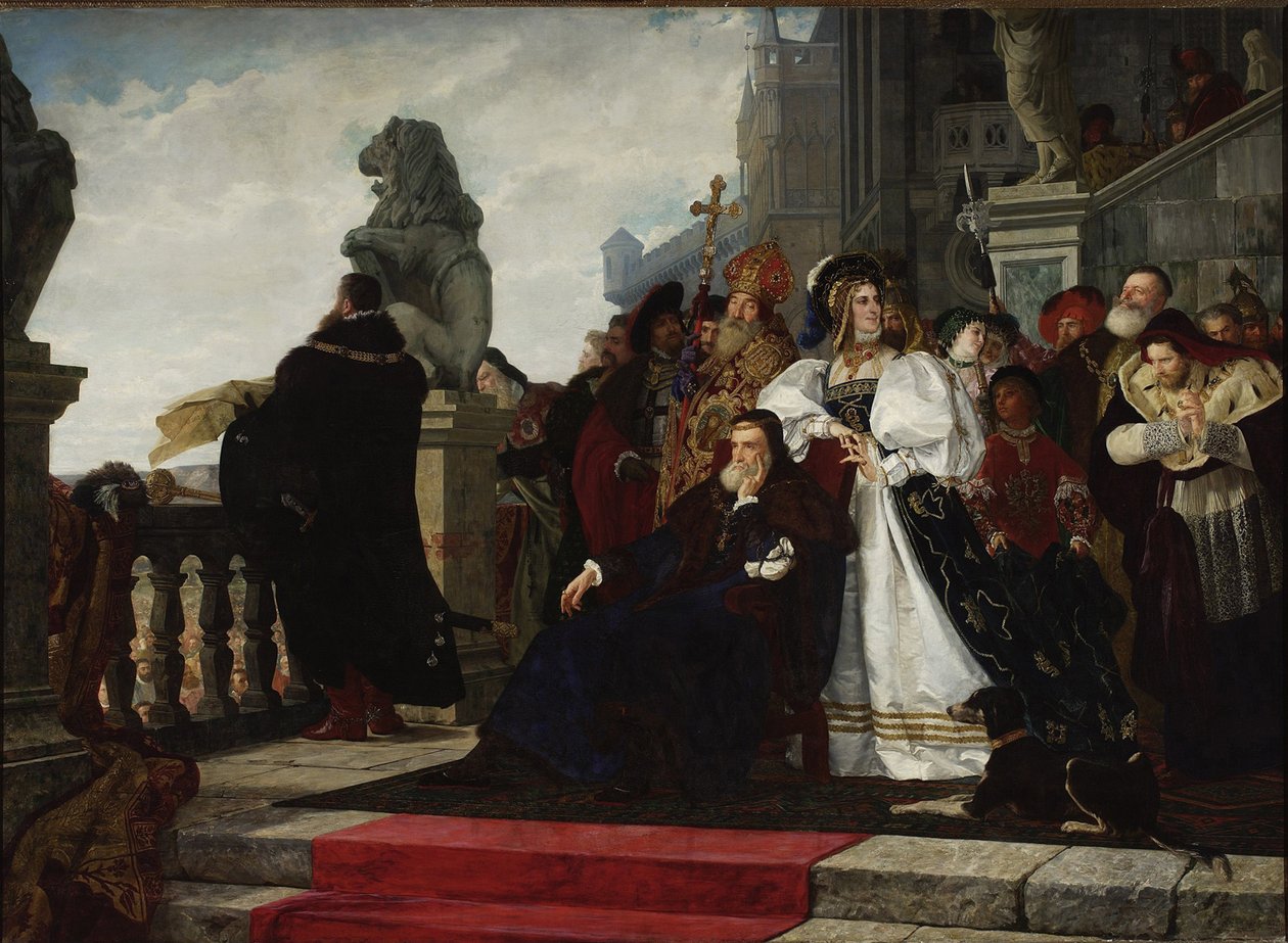 Puolan Sigismund I (1467-1548) - Kanasota (1537) - pari Rodakowski, Henryk (1823-1894). Öljy kankaalle, koko: 192,5x2 tekijältä Henryk Hipolit Rodakowski