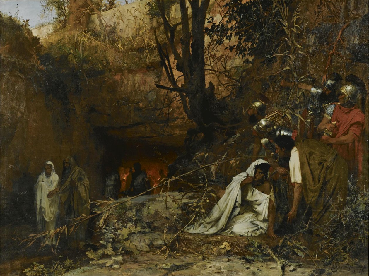 Kristityt vainoojat katakombien sisäänkäynnillä, 1874 tekijältä Henryk Siemiradzki