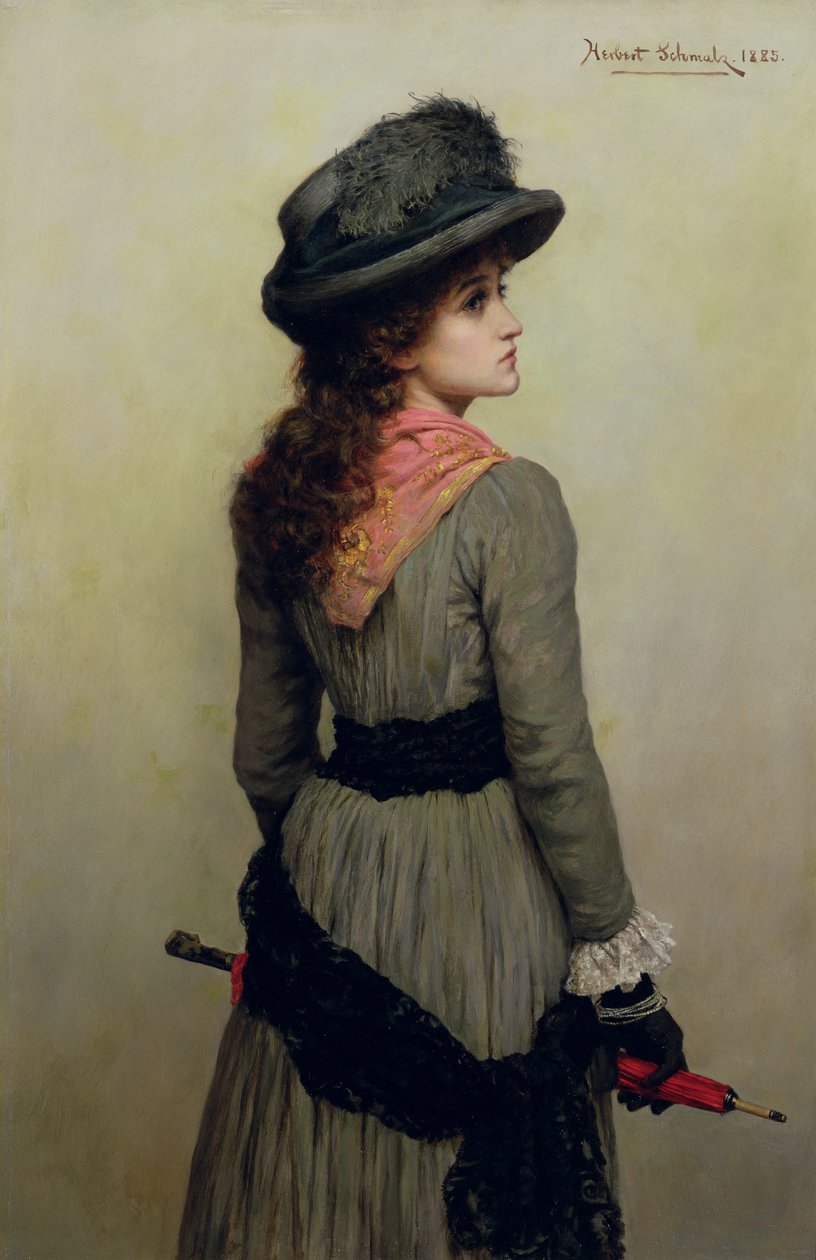 Denise - muotokuva nuoresta tytöstä punaisella sateenvarjolla, 1885 tekijältä Herbert Gustave Schmalz