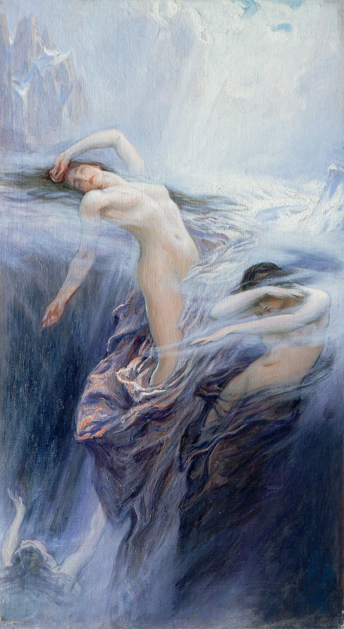 Tutkimus "Clyties of the Mist" (aluksella öljy kankaalle) tekijältä Herbert James Draper