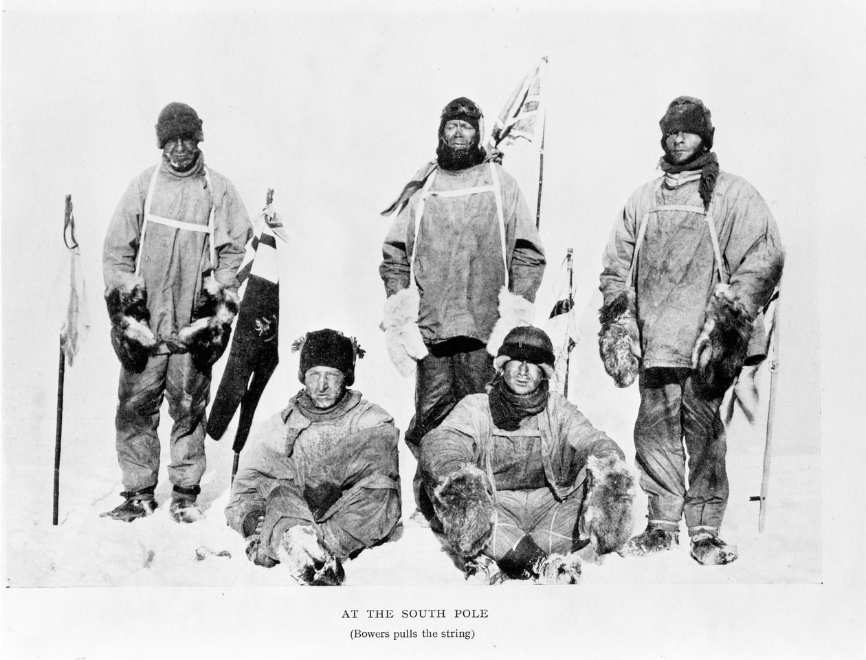 Scott, Wilson, Oates, Bowers ja Evans etelänavalla, 1912 (svetokuvassa). tekijältä Herbert Ponting