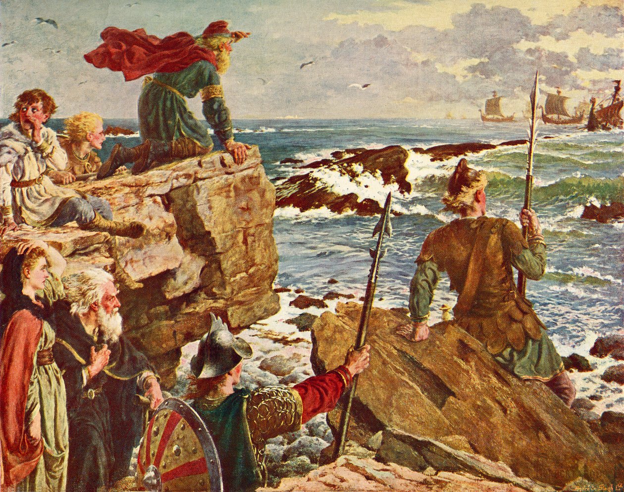 Tanskalaiset purjehtivat Englannin kanavaa pitkin n.877. Cassellin Englannin historiasta, julkaistu noin 1901 tekijältä Herbert Alfred Bone