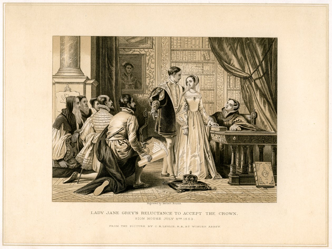 Lady Jane Grays haluttomuus hyväksyä kruunu, 1800-luku tekijältä Herbert Bourne