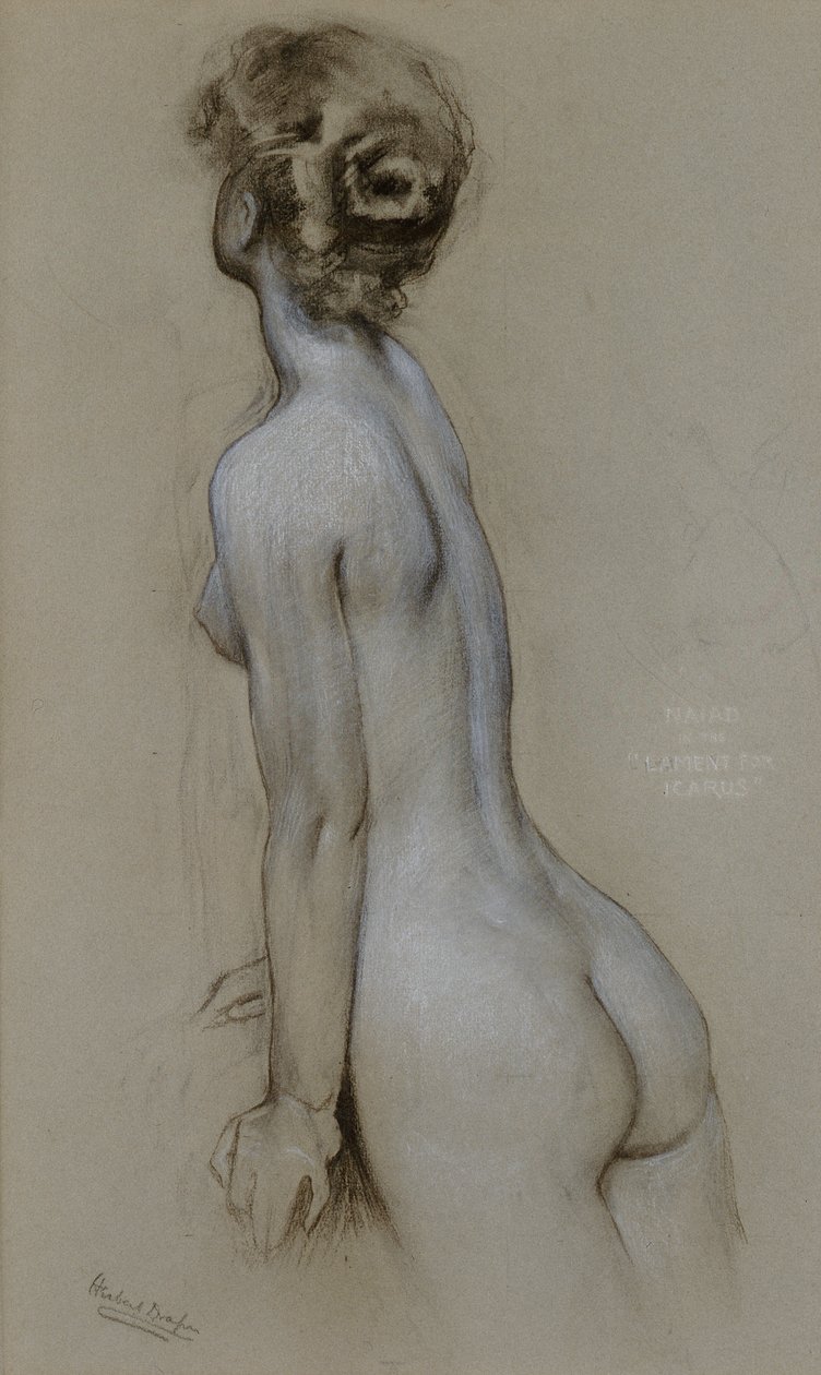 Naiad teoksessa The Lament for Icarus (hiili ja liitu paperille) tekijältä Herbert James Draper