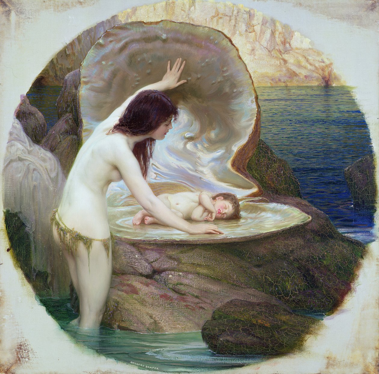 A Water Baby, n. 1900 (öljy kankaalle) tekijältä Herbert James Draper