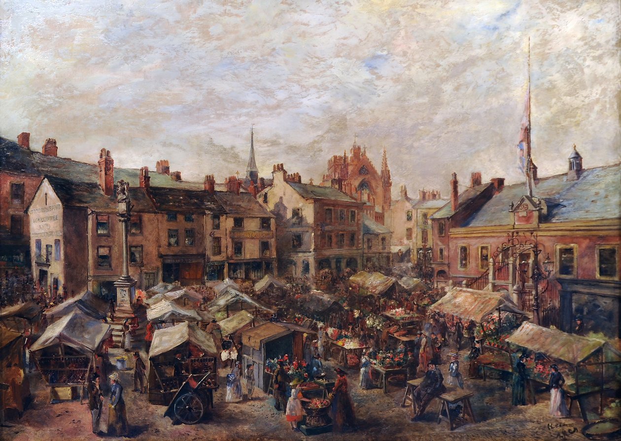 Carlisle Market Place vanhan kaupungintalon edessä, 1870-80 tekijältä Herbert Lees