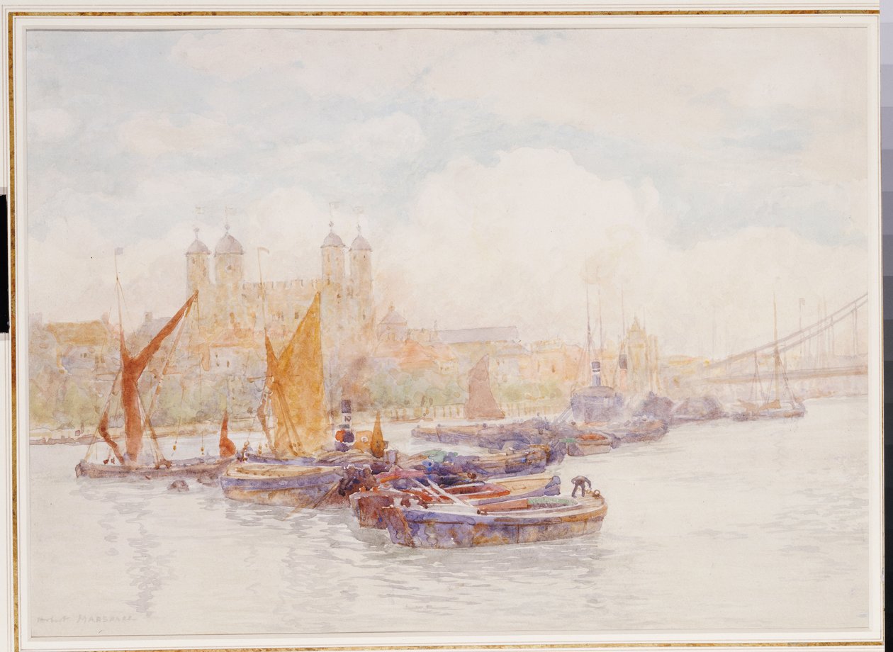 Lontoon Tower Thames-joelta ja merenkulku etualalla tekijältä Herbert Menzies Marshall