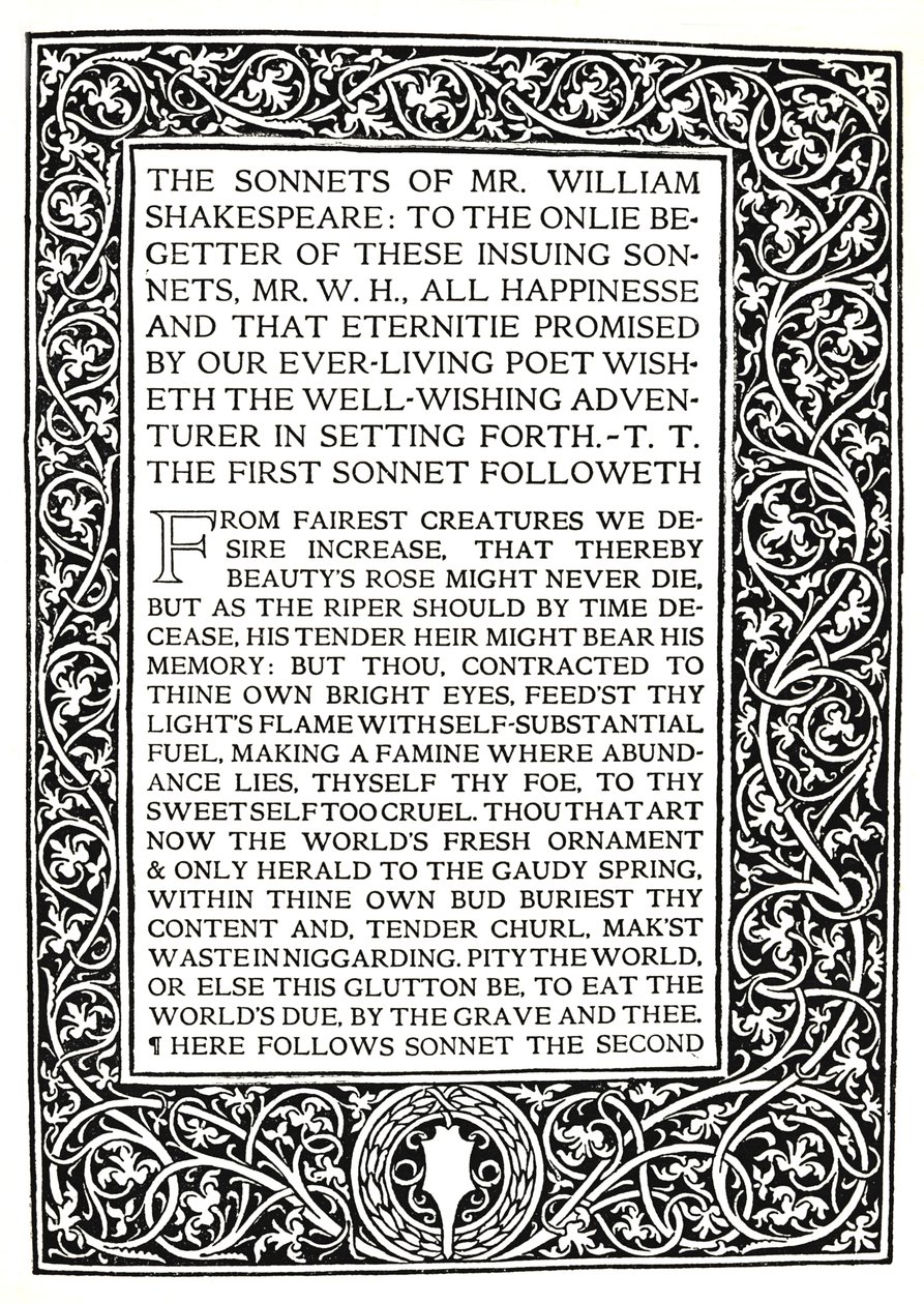 Riccardi Press: Sivu Shakespearen soneteista, n. 1914 tekijältä Herbert Percy Horne