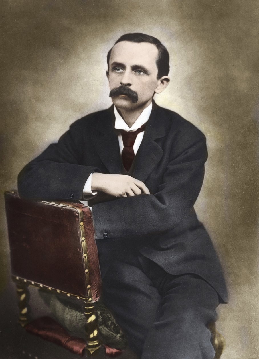 Barraudin valokuvaama J.M.Barrien muotokuva vuonna 1893 - James Matthew Barrie (1860-1937), skotlantilainen kirjailija, Peter Panin luoja - Värillinen valokuva. tekijältä Herbert Rose Barraud
