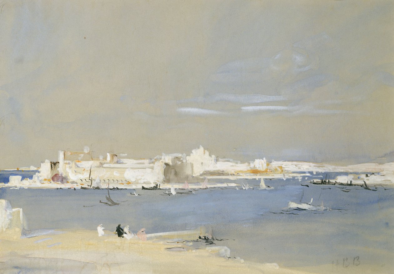 The Harbour, Valletta, Malta (wc ja rungon väri sävytetyllä paperilla) tekijältä Hercules Brabazon Brabazon