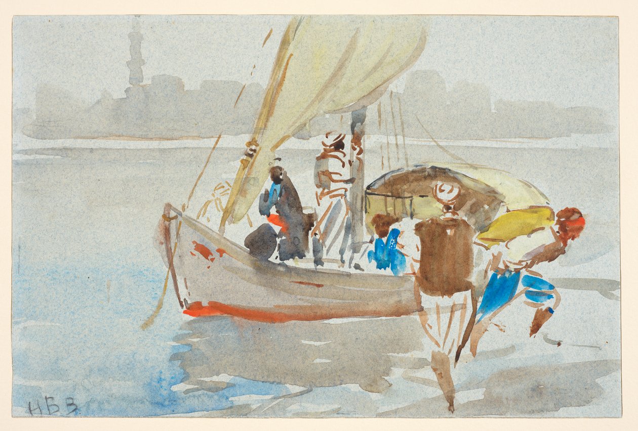 Näkymä Kairosta (?) (entinen "Näkymä Venetsiaan"), n. 1860-1897 (akvarelli vaaleansiniselle kudottupaperille, asetettu maahan) tekijältä Hercules Brabazon Brabazon