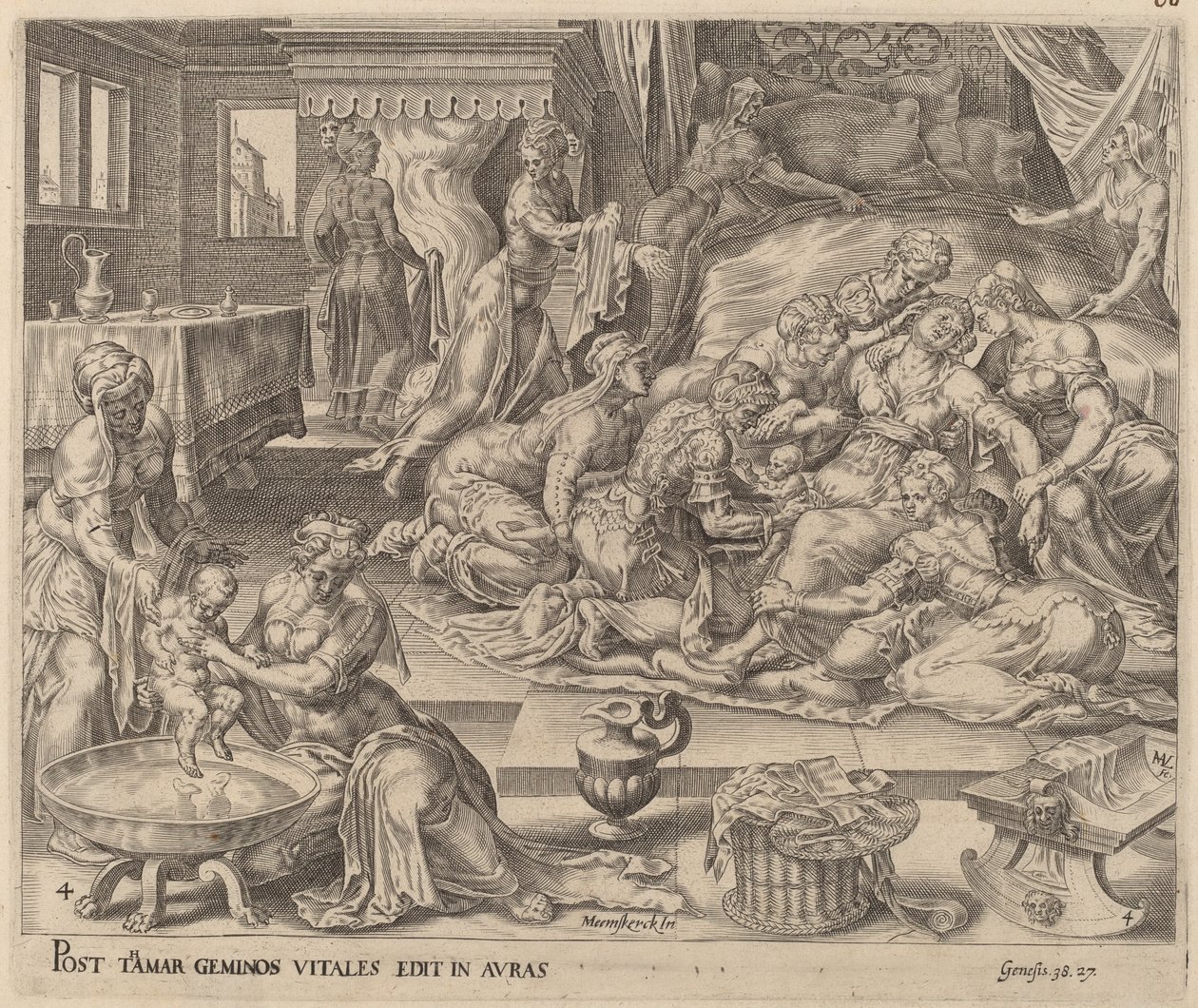Pharezin ja Zaran syntymä tekijältä Herman Jansz Muller after Maerten van Heemskerck