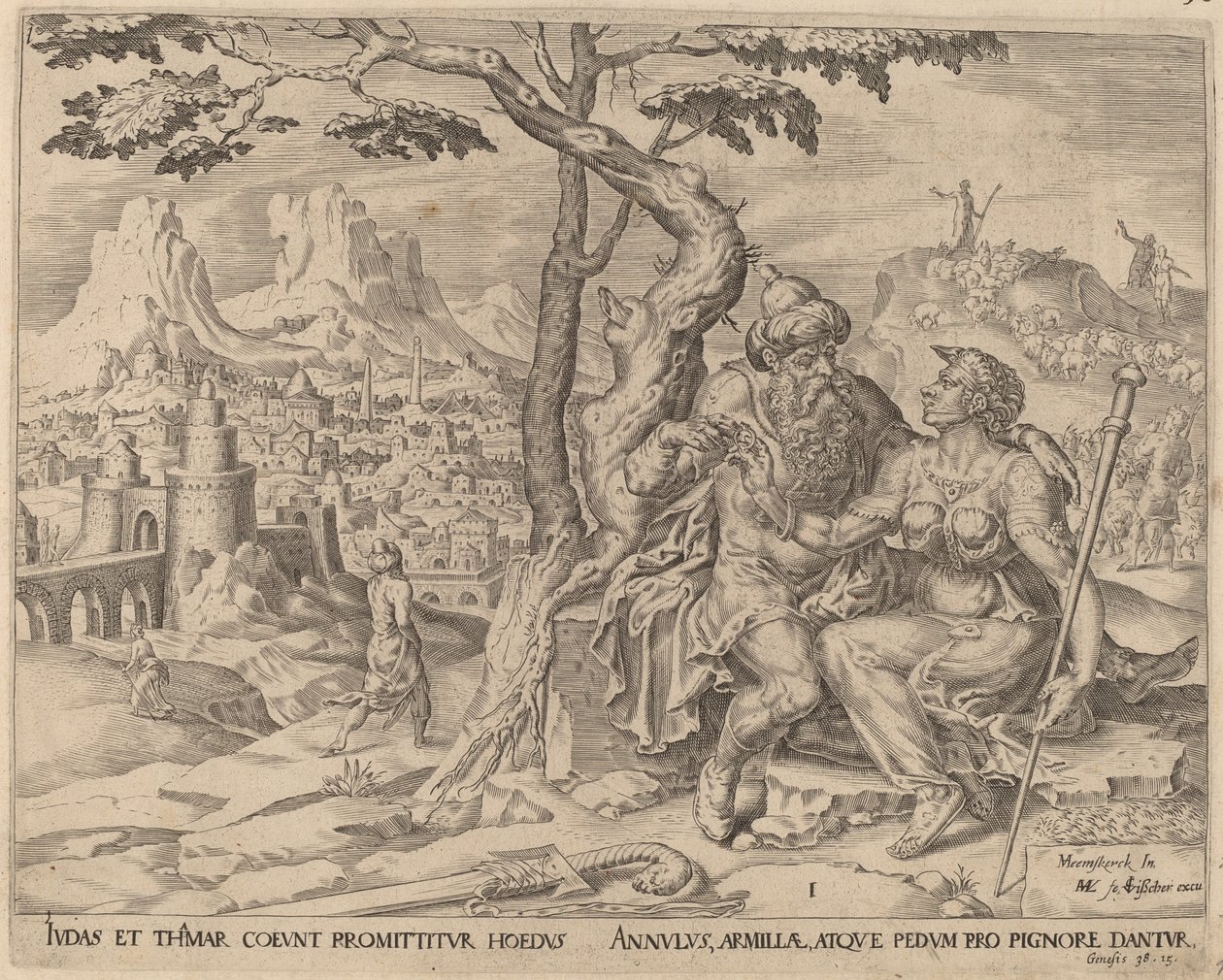 Juuda antaa Tamarille lupauksen tekijältä Herman Jansz Muller after Maerten van Heemskerck