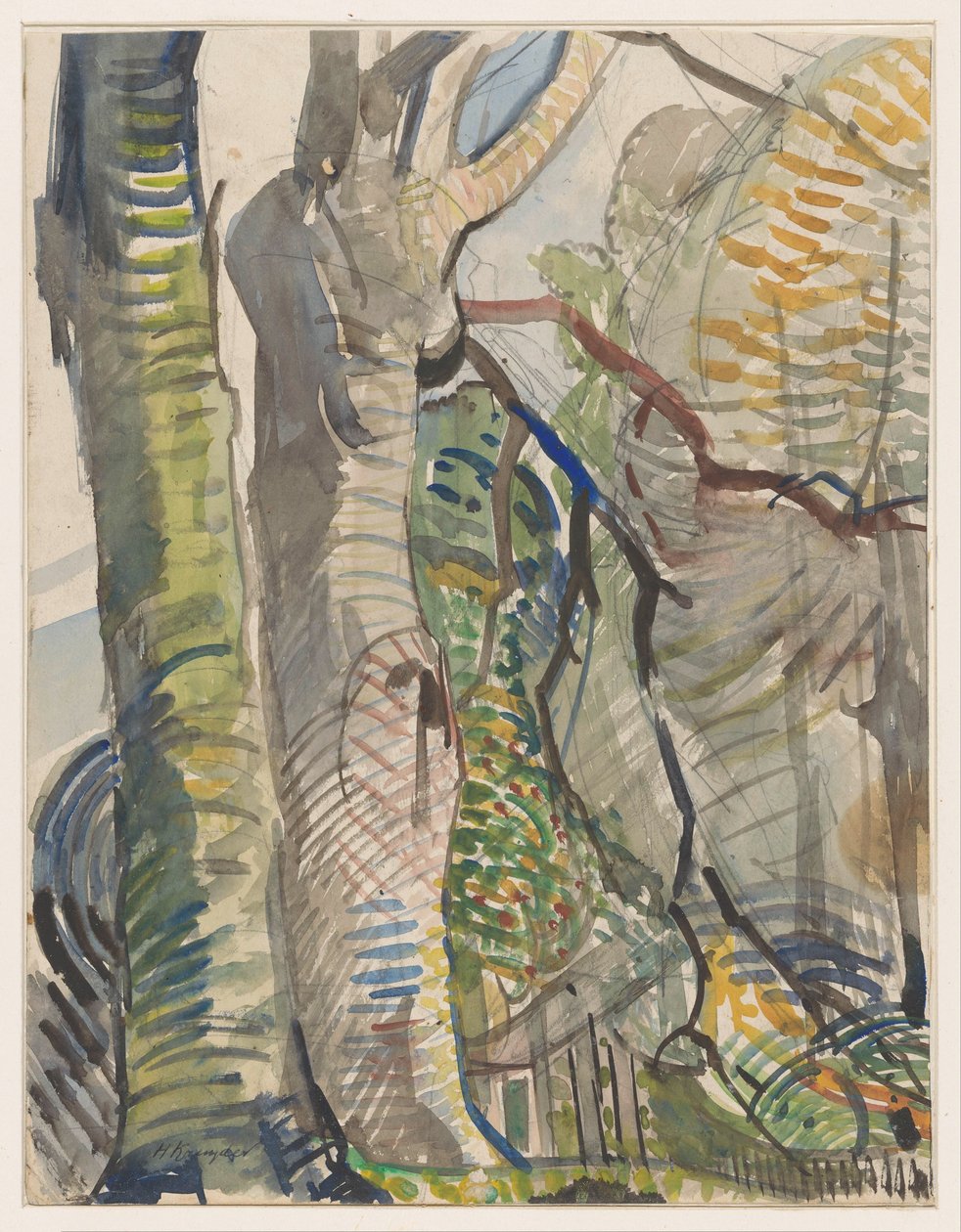 metsäinen maisema tekijältä Herman Kruyder (signed by artist)