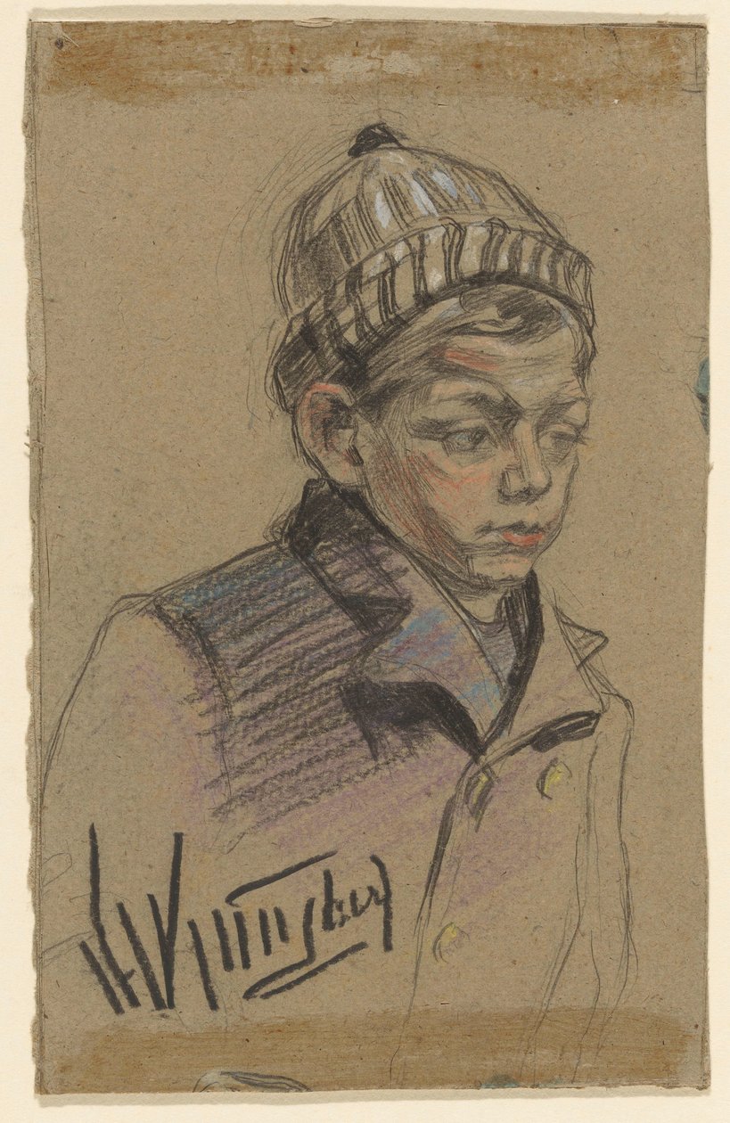 Poika takin ja hatun kanssa tekijältä Herman Kruyder (signed by artist)