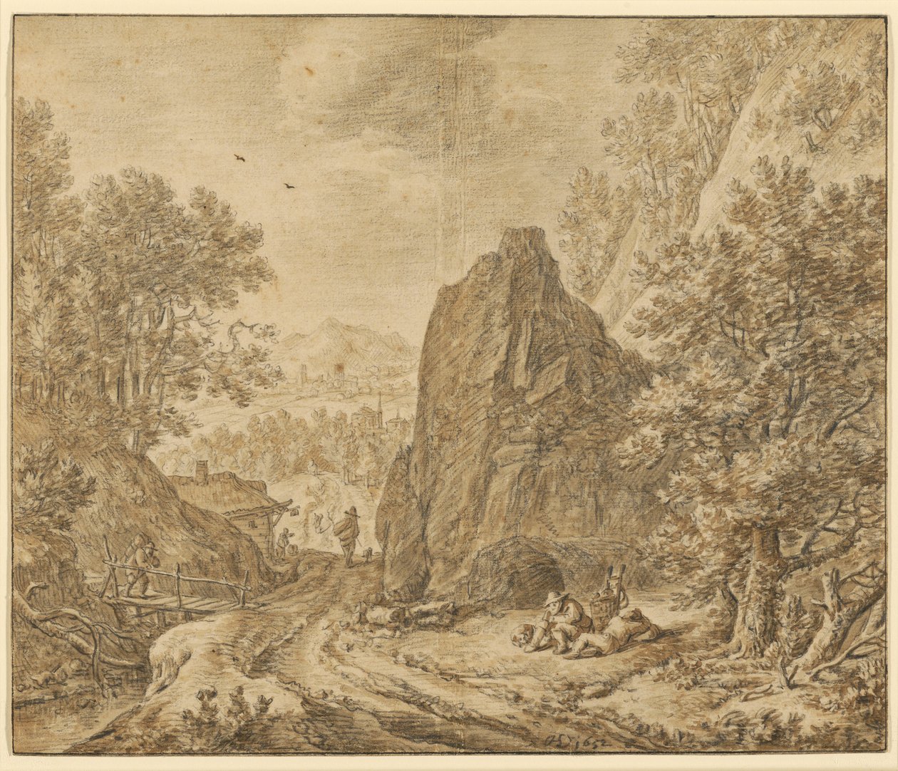 Vuoristomaisema hahmojen kanssa tekijältä Herman Saftleven the Younger