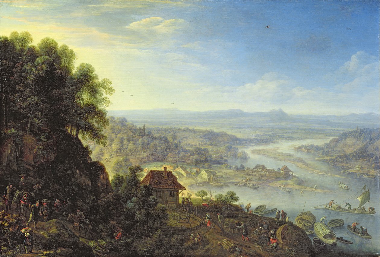 Rheinin laakso lähellä Erbachia Rheingaussa (öljy tammilevylle) tekijältä Herman the Younger Saftleven