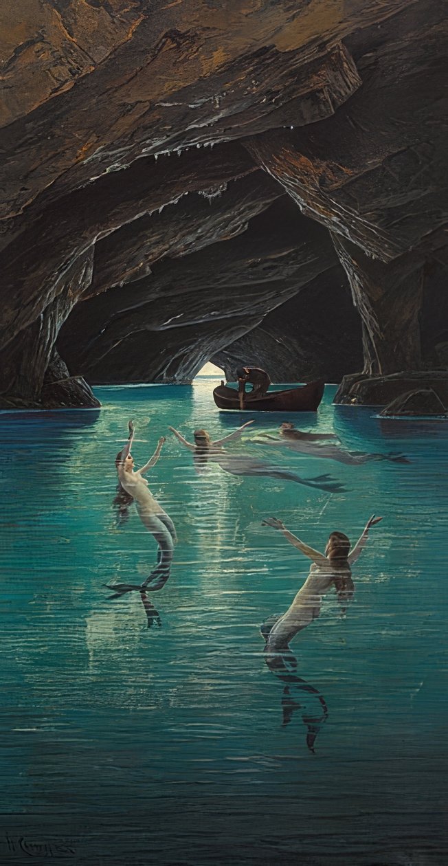 Kalastaja ja merenneidot Blue Grottossa Caprilla tekijältä Hermann David Salomon Corrodi