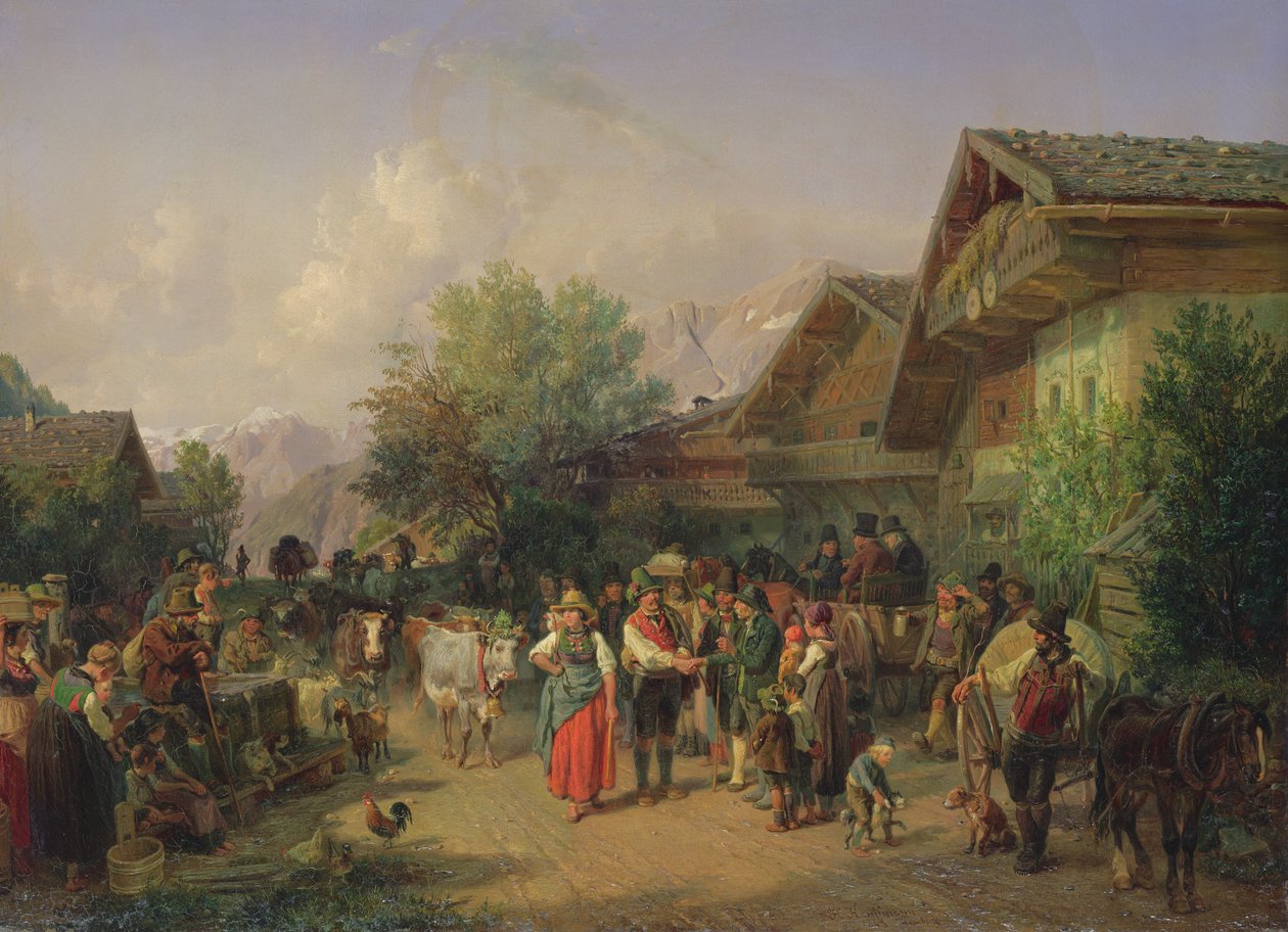Kotiinpaluu alppilaitumelta, 1848 tekijältä Hermann Kauffmann