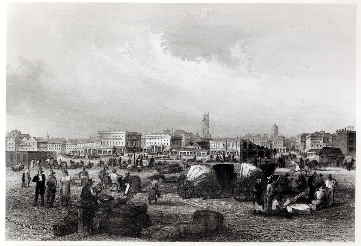 Am Kai Levee New Orleansissa, noin 1840 (svetokuvassa). tekijältä Hermann Meyer