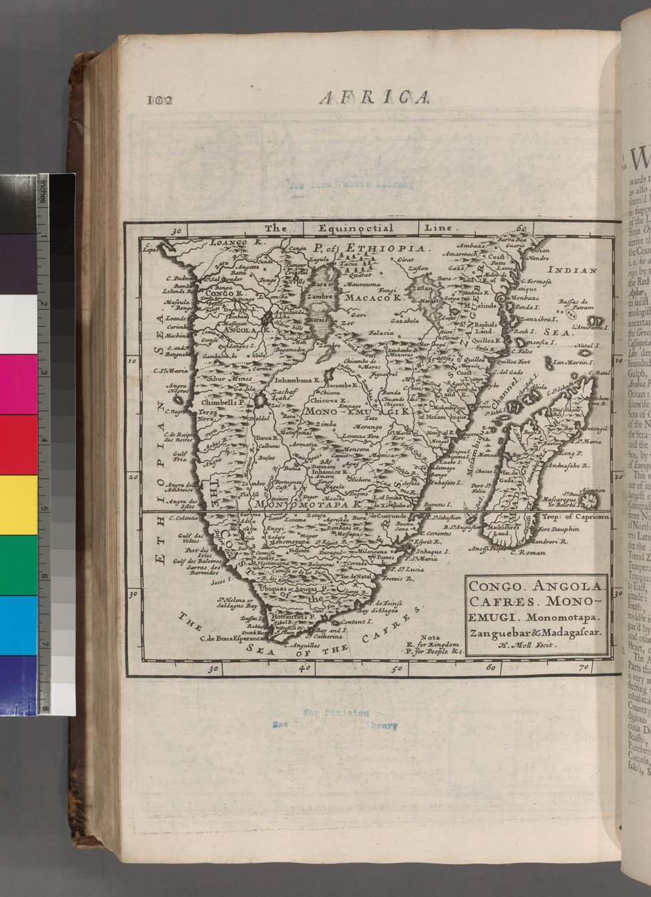 Kongo. Angola. Kaffirit. Monoemugi. Monomotapa. Zanguebar & Madagaskar, 1701 tekijältä Hermann Moll