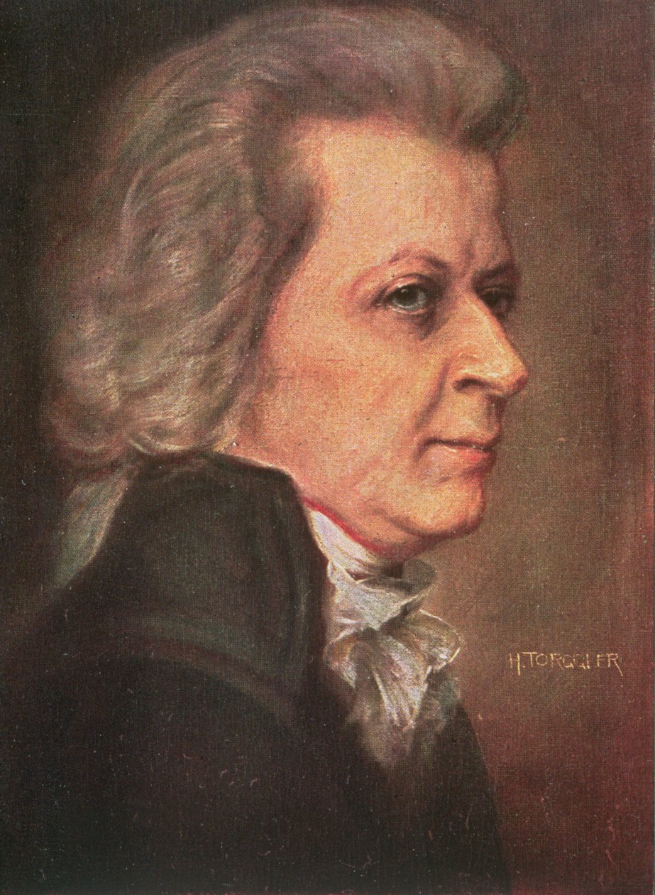 Wolfgang Amadeus Mozart (1756-91) pubi. 1904 (väri litho) tekijältä Hermann Torggler
