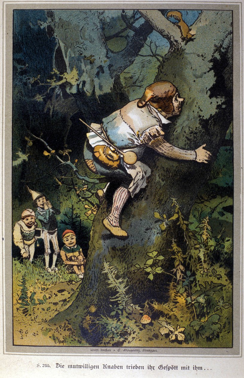 Rohkea poika oli naurun aihe kaikille. Tarina veljistä Jacob Grimmistä (1785-1863) ja Wilhelm Grimmistä (1786-1859). Kuva Vogelista. tekijältä Hermann Vogel