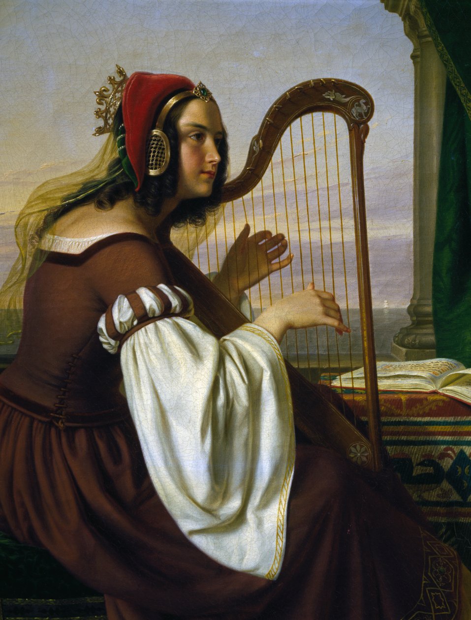 Harppumusiikki, Hermann Von Hanstein (1809-1878), öljy kankaalle. Saksa tekijältä Hermann Von Hanstein