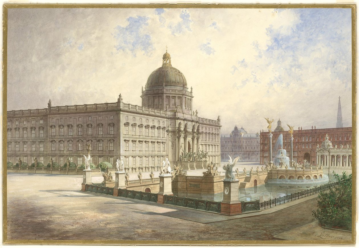Berliner Stadtschloss. Näkymä palatsin julkisivulle palatsin sillalta, 1886 tekijältä Hermann Ziller