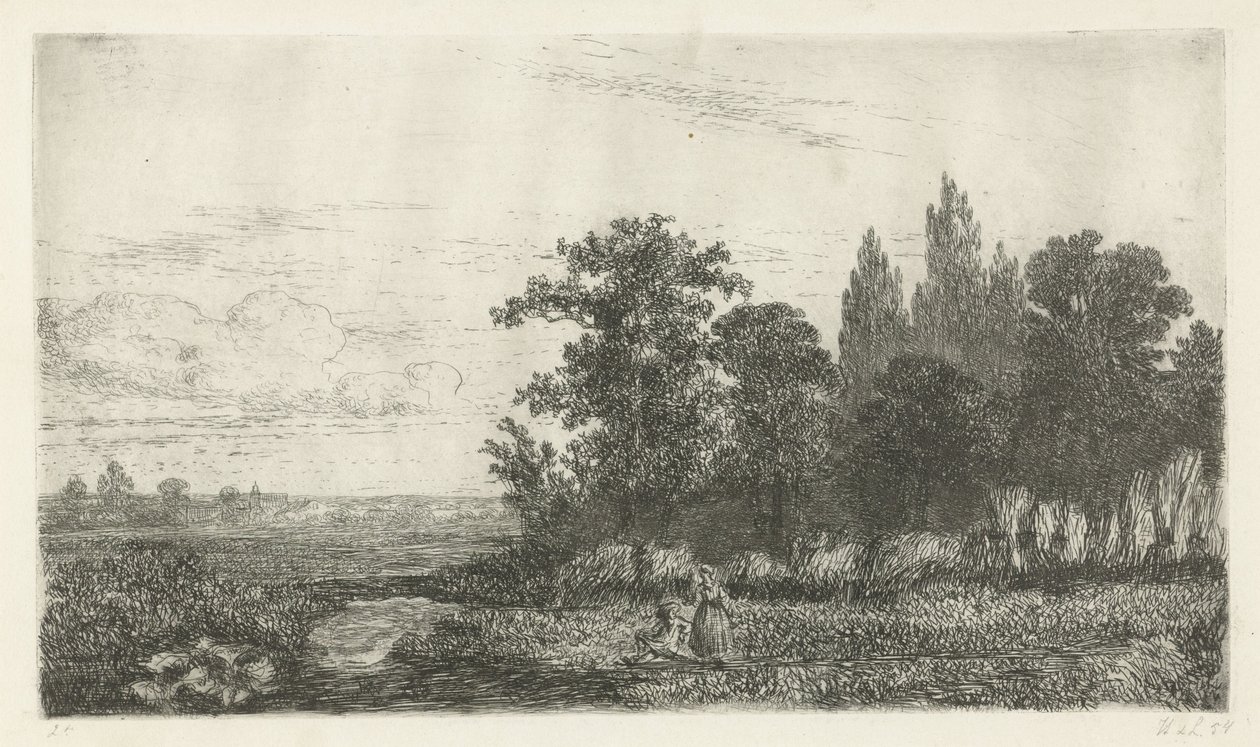 Mies ja nainen puron rannalla metsän reunassa tekijältä Hermanus Jan Hendrik van Rijkelijkhuysen