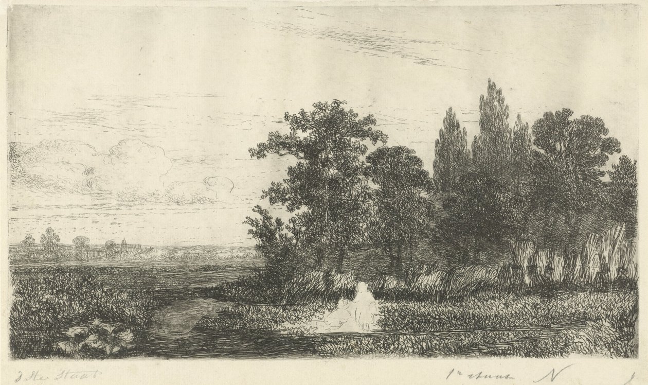 Mies ja nainen puron rannalla metsän reunassa tekijältä Hermanus Jan Hendrik van Rijkelijkhuysen