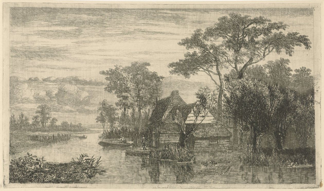 Näkymä joelle kalastajien kanssa tekijältä Hermanus Jan Hendrik van Rijkelijkhuysen