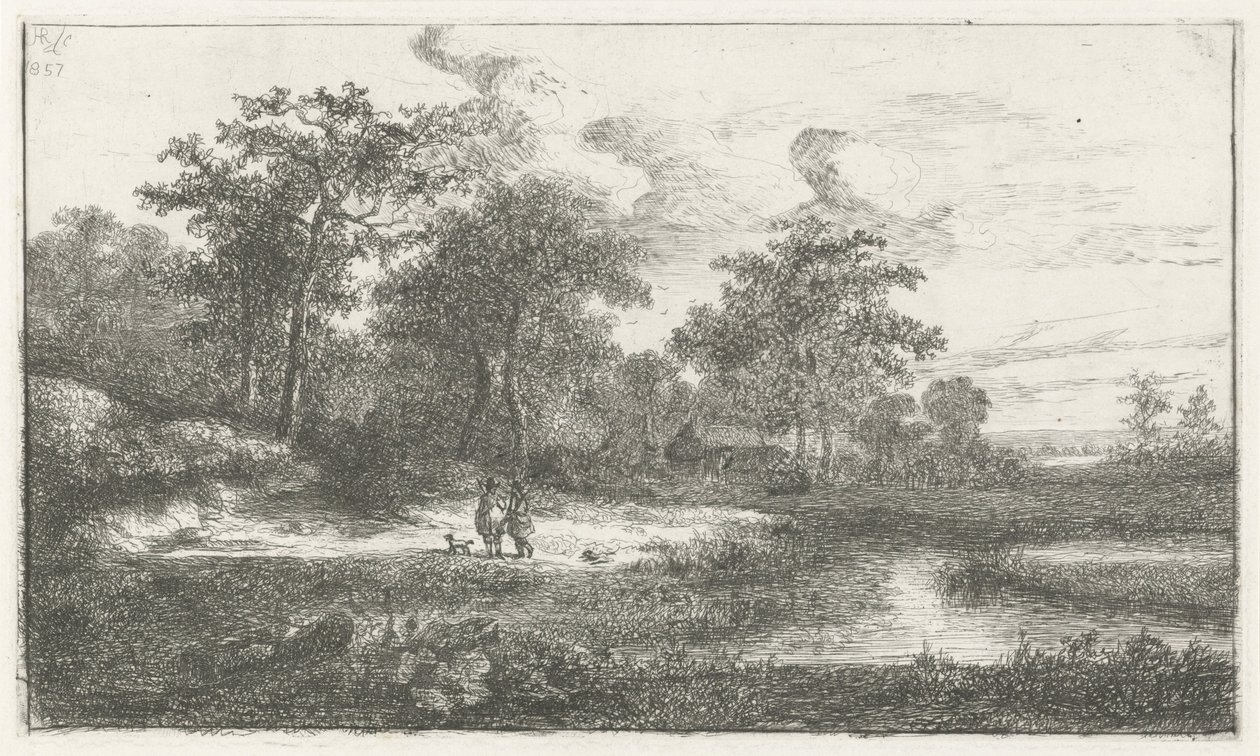 Kaksi metsästäjää lammella tekijältä Hermanus Jan Hendrik van Rijkelijkhuysen
