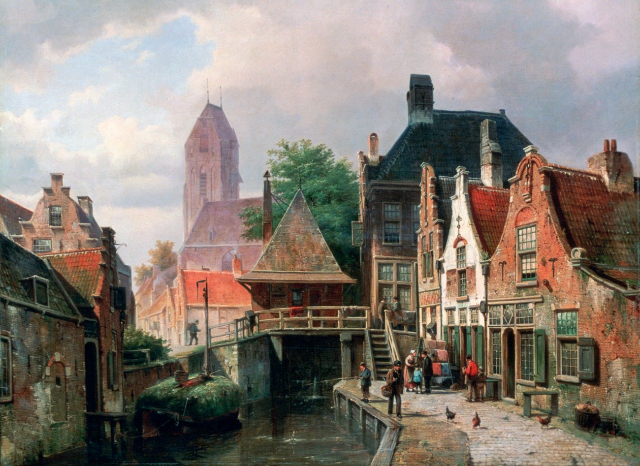 Näkymä Oudewaterille, c1867 tekijältä Hermanus Koekkoek