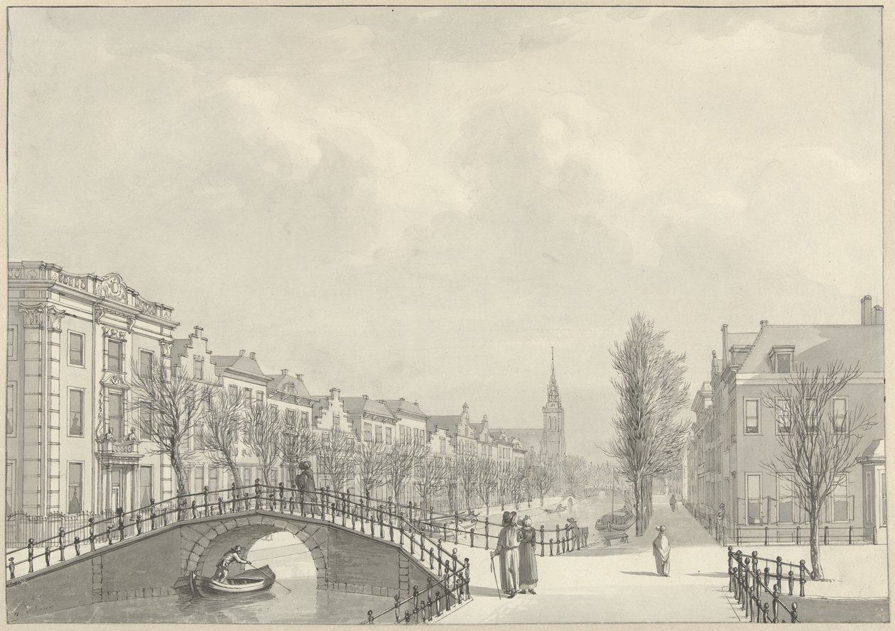 Näkymä Rapenburgiin Leidenissä Nieuwsteegbrugista, 1807 tekijältä Hermanus Numan (signed by artist)