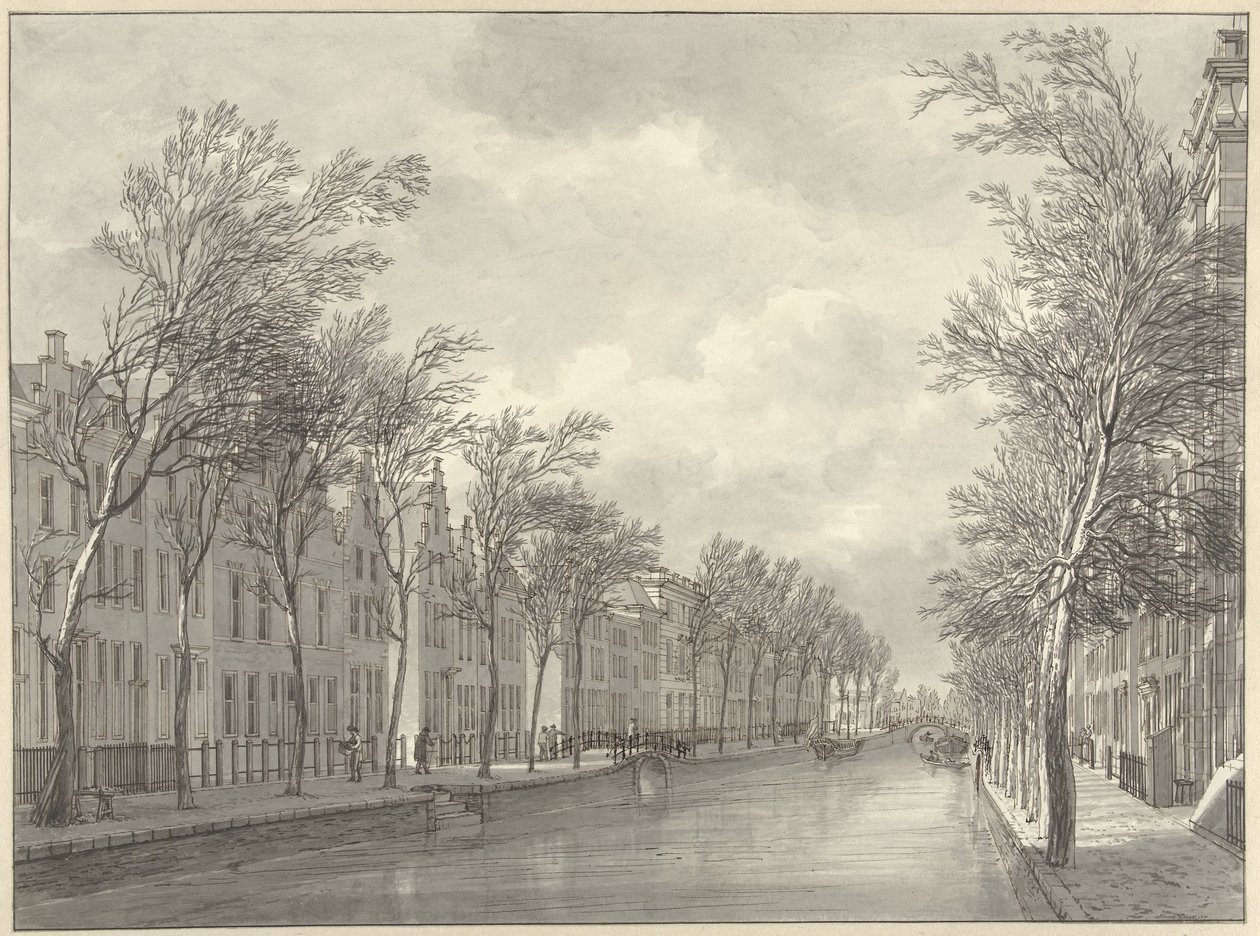 Näkymä Rapenburgiin Leidenissä Groenebrugilta, 1807 tekijältä Hermanus Numan (signed by artist)