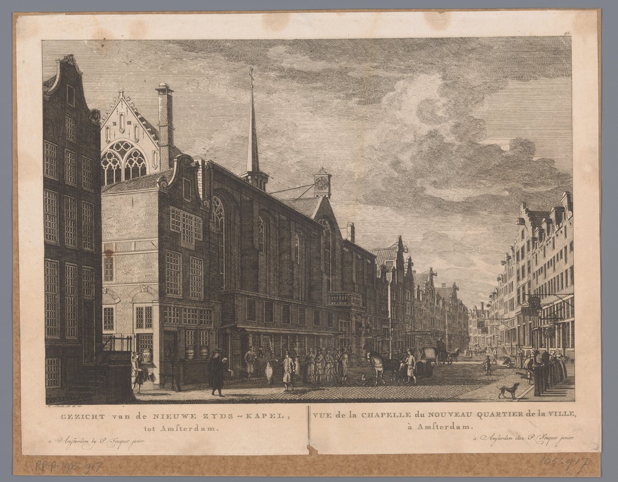 Näkymä Heilige Stedelle (Nieuwezijds Kapel) Amsterdamissa Näkymä New Zydsin kappelille, Amsterdamiin / Vue de la Chapelle du Nouveau Quartier de la Ville, à Amsterdam (otsikko esineessä) Atlas of Fouquet (sarjan nimi) tekijältä Hermanus Petrus Schouten (possibly)