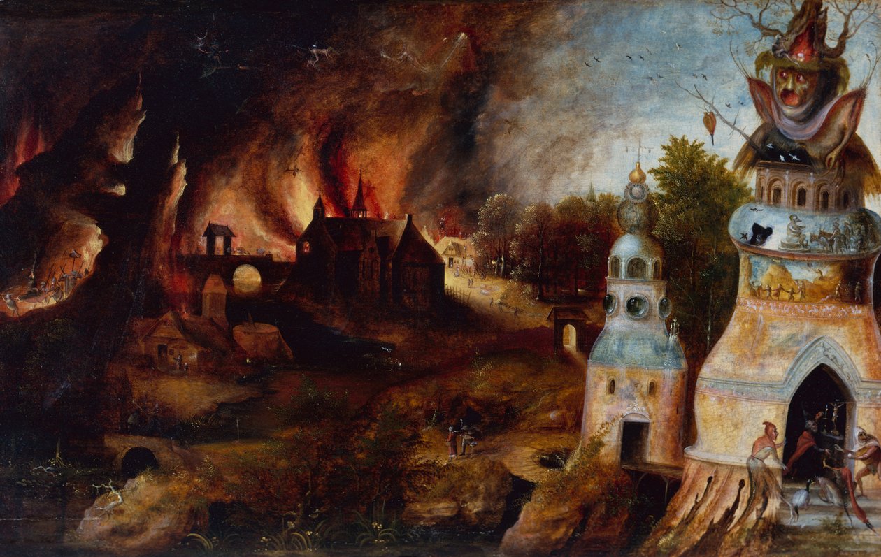 Pyhän Antoniuksen kiusaus tekijältä Herri met de (c.1510 p.1550) Bles