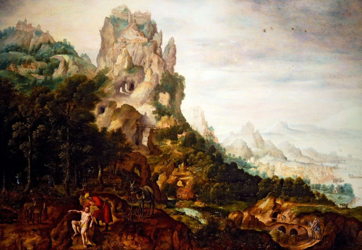 Laupias samarialainen (öljy paneelille) tekijältä Herri met de (c.1510 p.1550) Bles