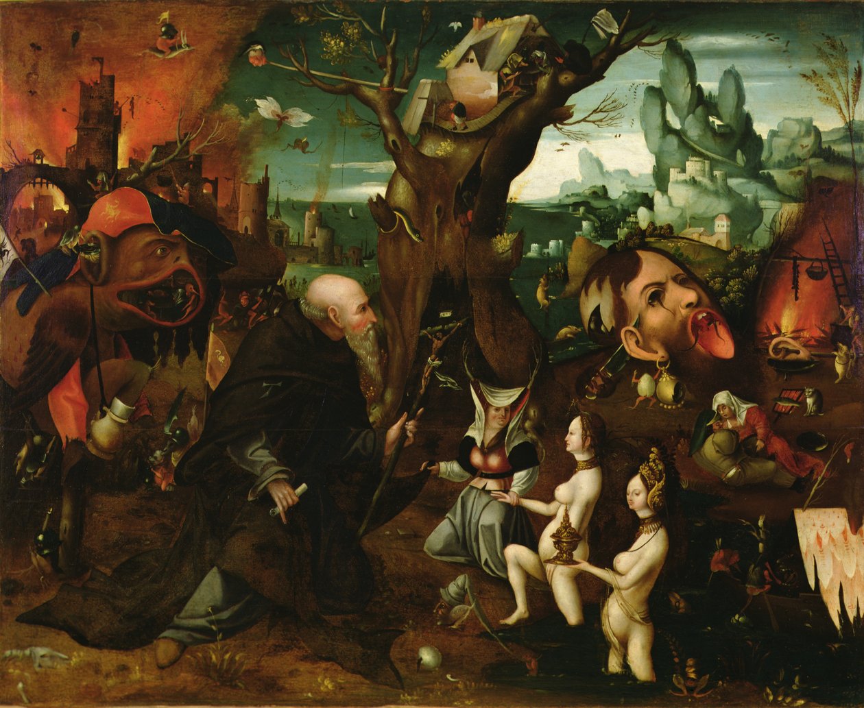 Pyhän Antoniuksen kiusaus (öljy paneelissa) tekijältä Herri met de (c.1510 p.1550) Bles