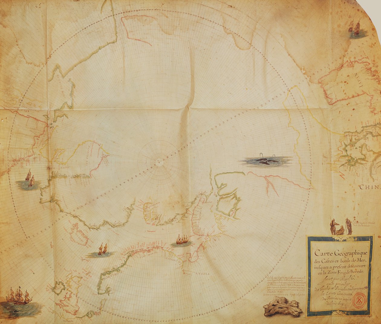Ms. 1288 fol. 1 Polar Aurora, hollantilaisesta merikarttakokoelmasta. tekijältä Hessel Gerritsz