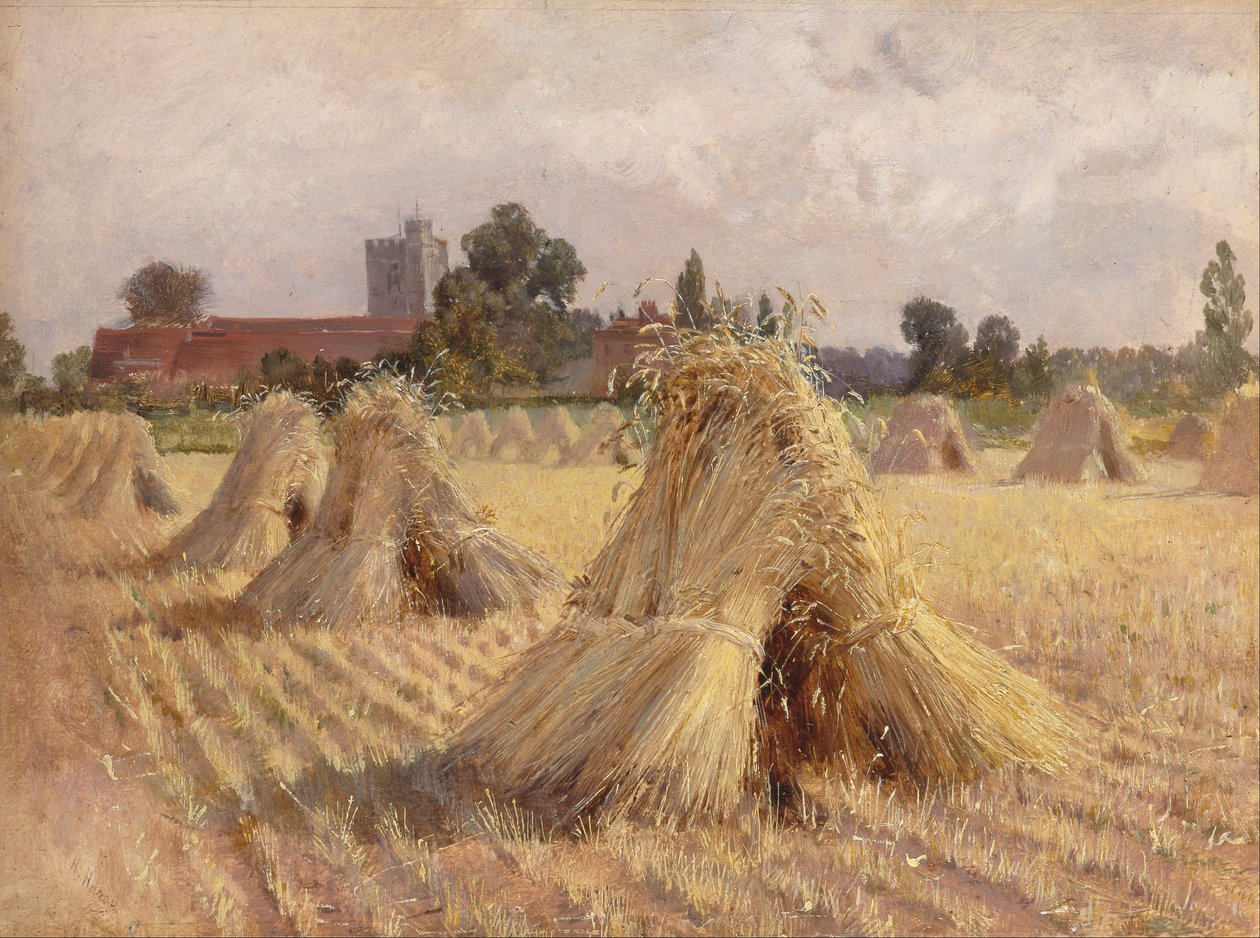 Corn Stooks by Bray Church tekijältä Heywood Hardy