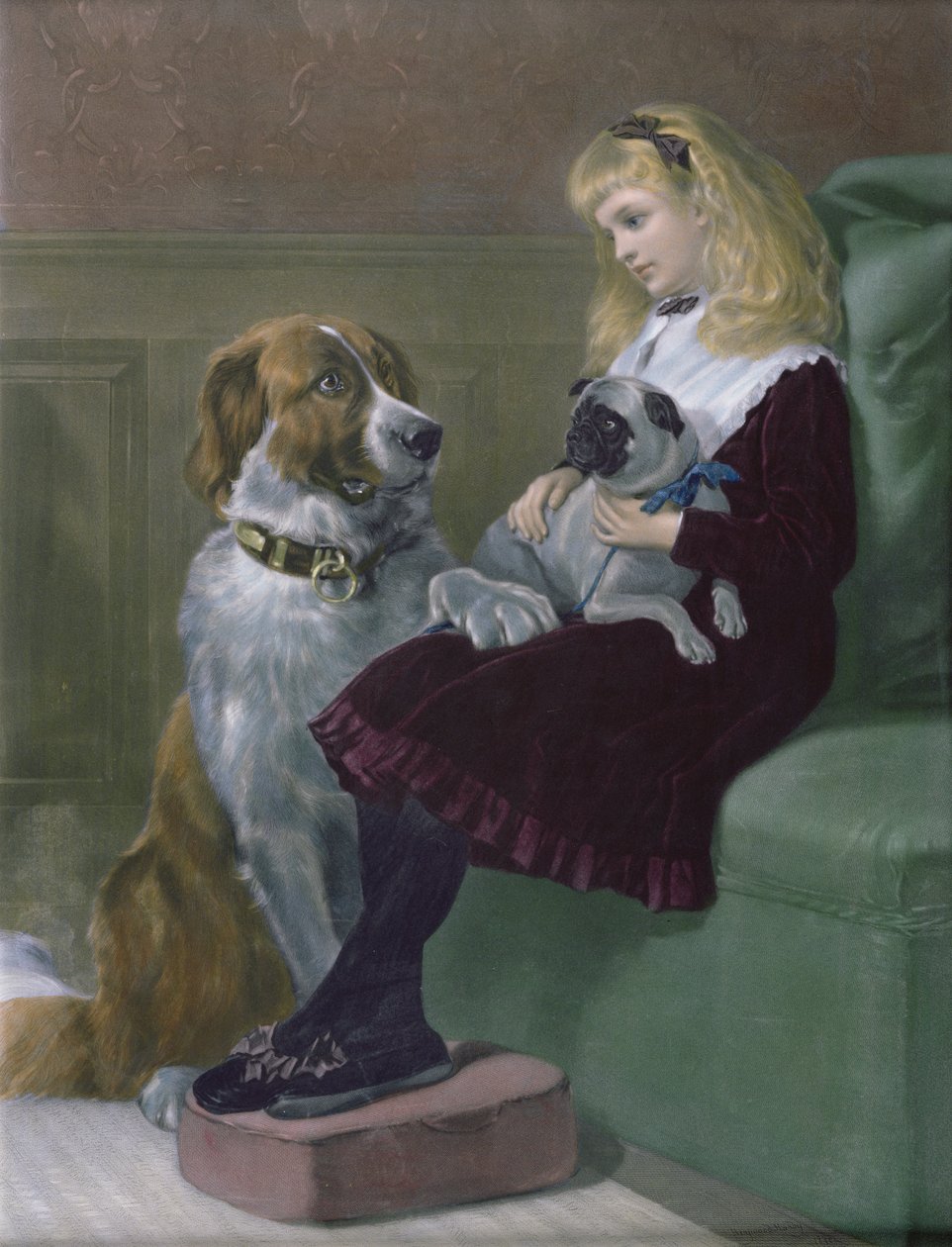 Hänen ainoat leikkikaverinsa, kaiverrus George H. Every, pubi Arthur Lucas, 1872 (mezzotint) tekijältä Heywood Hardy
