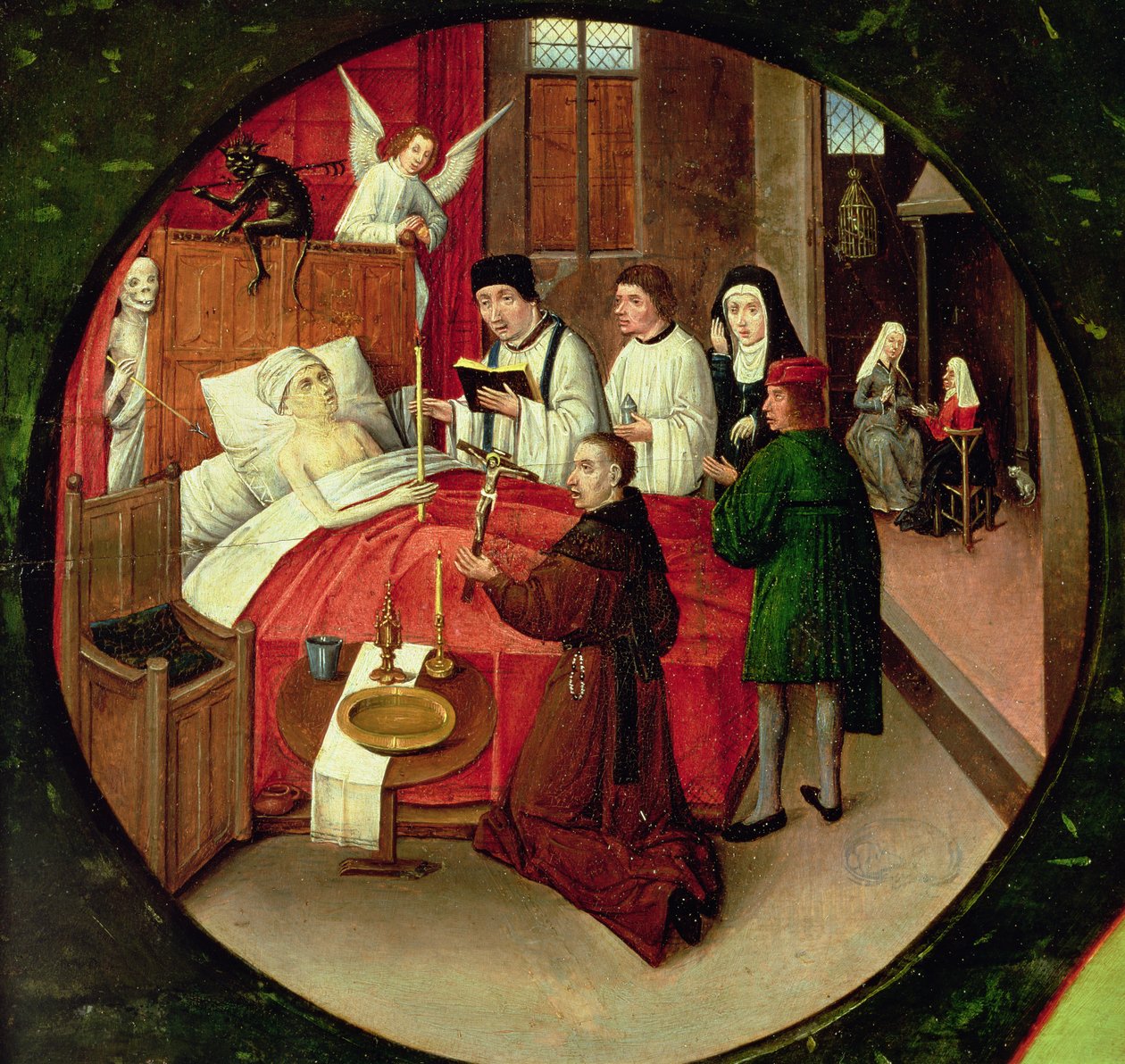 Kuolema, yksityiskohta Seitsemän kuolemansynnin taulukosta ja neljä viimeistä asiaa (68744:n yksityiskohta) tekijältä Hieronymus Bosch