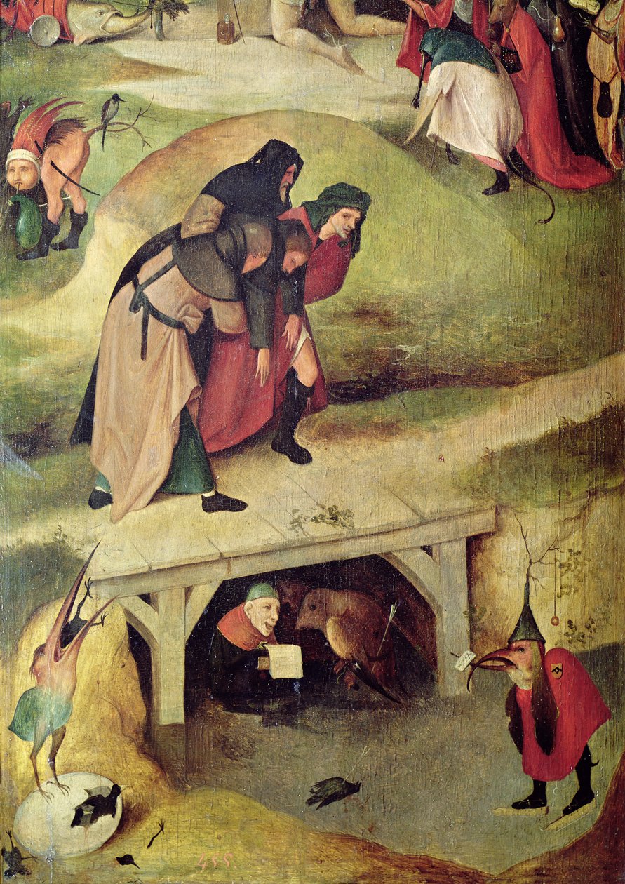 Pyhän Antoniuksen kiusaus, yksityiskohta triptyykin vasemmasta paneelista tekijältä Hieronymus Bosch