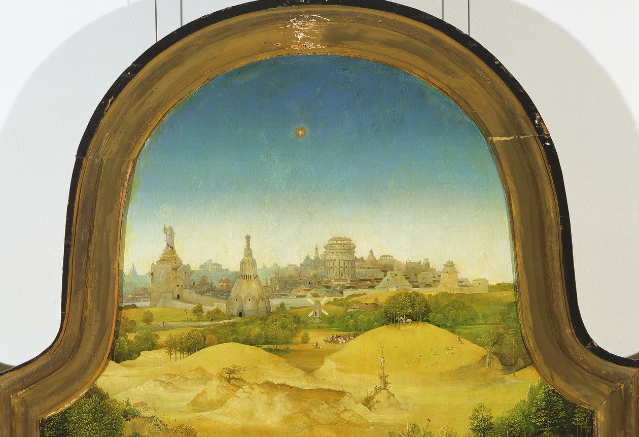 The Adoration of the Magi, yksityiskohta taustasta, 1510 öljytaulun yksityiskohta numerosta 3427 tekijältä Hieronymus Bosch