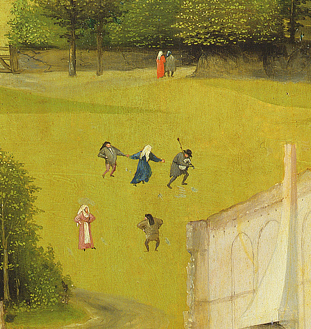 The Adoration of the Magi, yksityiskohta taustahahmoista, 1510 öljytaulun yksityiskohta numerosta 3427 tekijältä Hieronymus Bosch