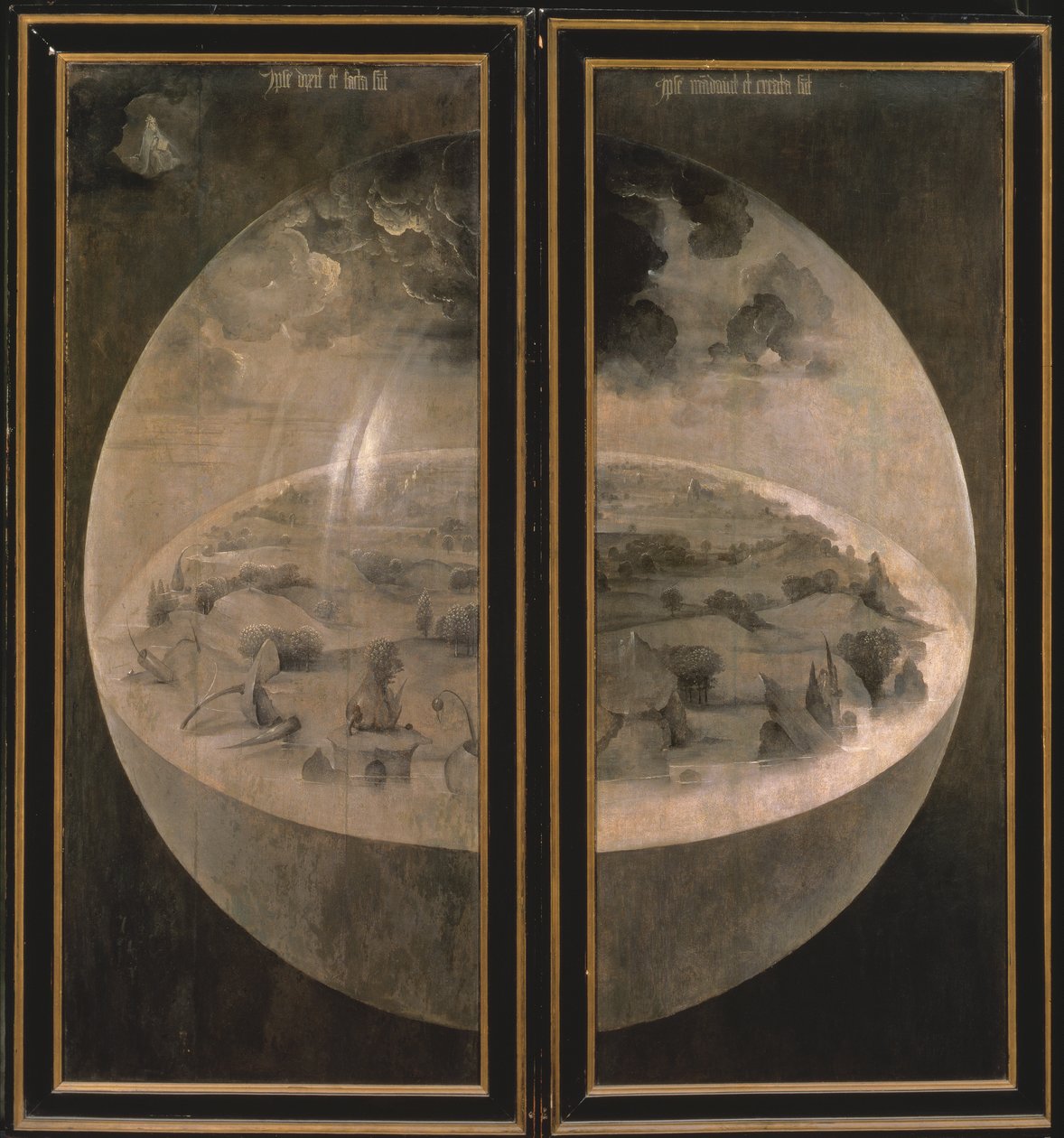 Maailman luominen, triptyykin "Maallisten ilojen puutarha" suljetut ovet, n. 1500 (katso myös 3425) tekijältä Hieronymus Bosch